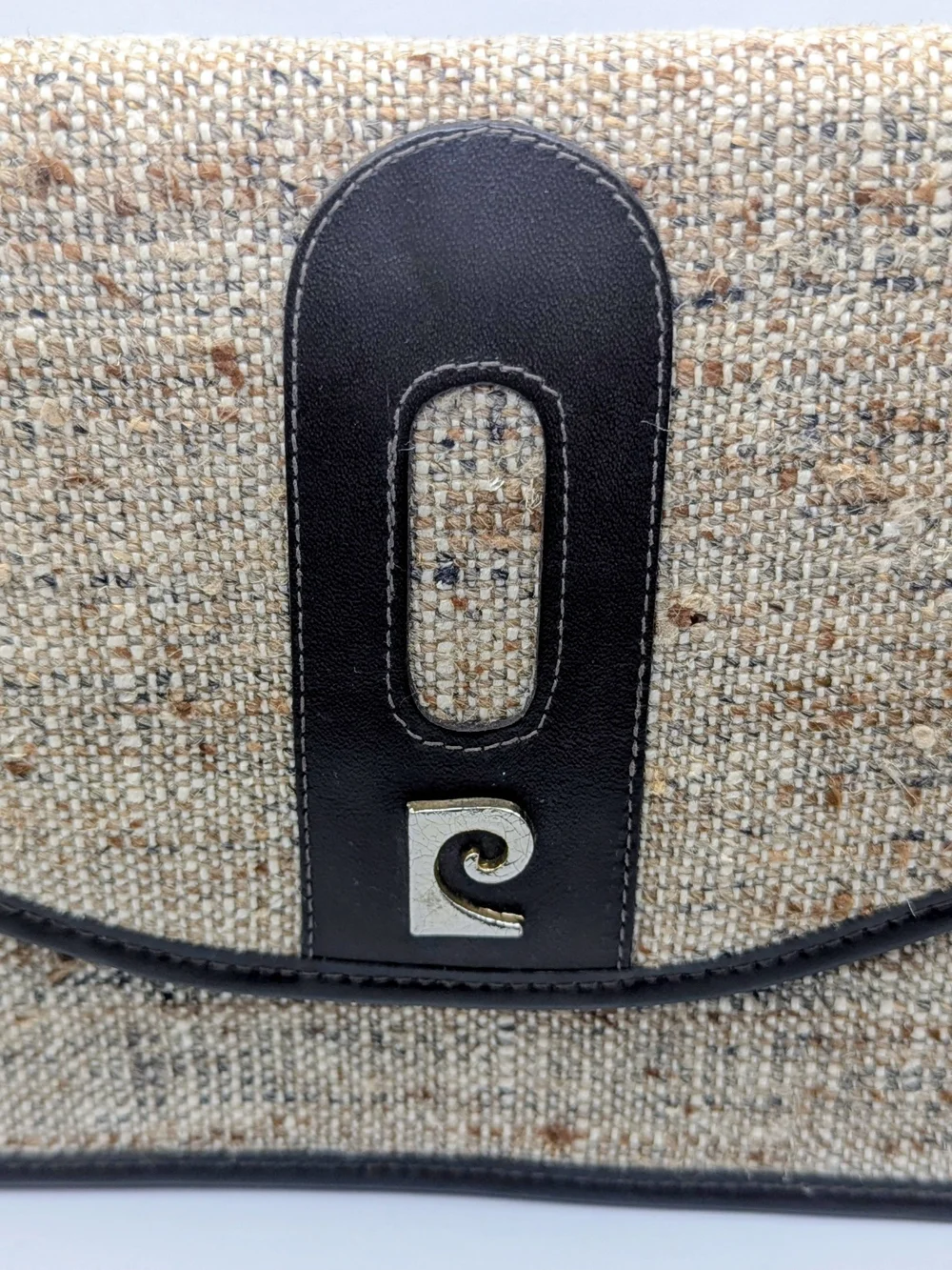 Pierre Cardin 1970s Beige Woven/Jute  Clutch with Black Trim